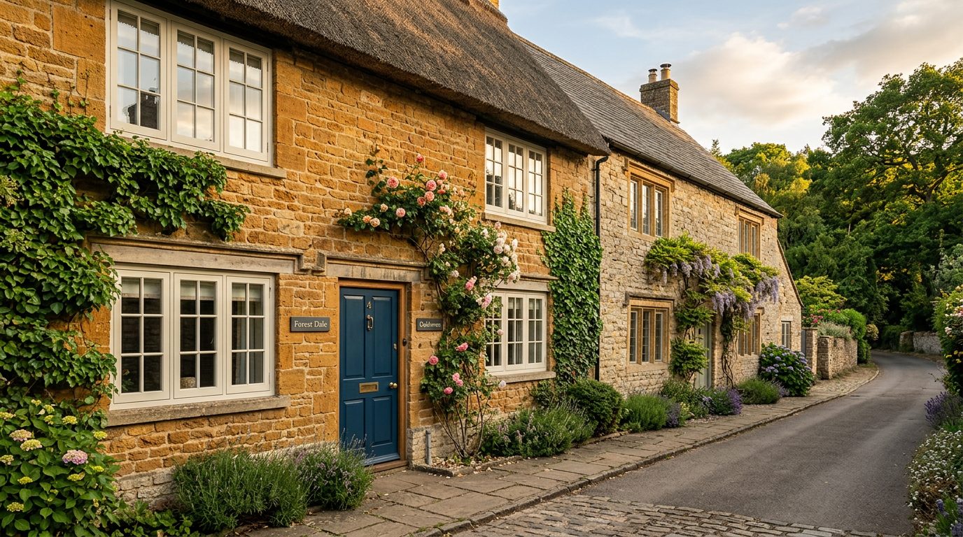 Residential Corby street in Northamptonshire showing local vernacular windows and doors — the character of homes South East Windows & Doors installs across NN17, NN18