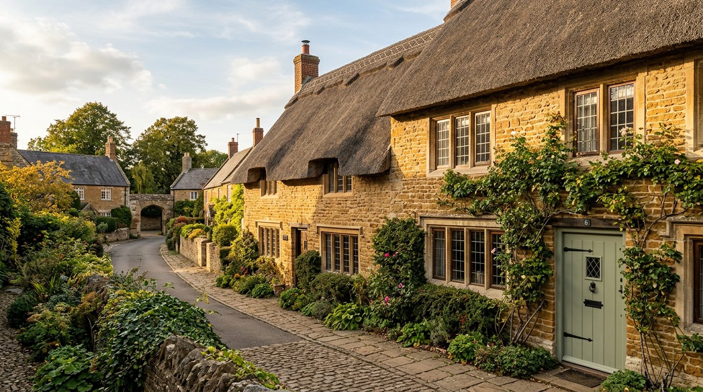 Residential Rothwell street in Northamptonshire showing local vernacular windows and doors — the character of homes South East Windows & Doors installs across NN14