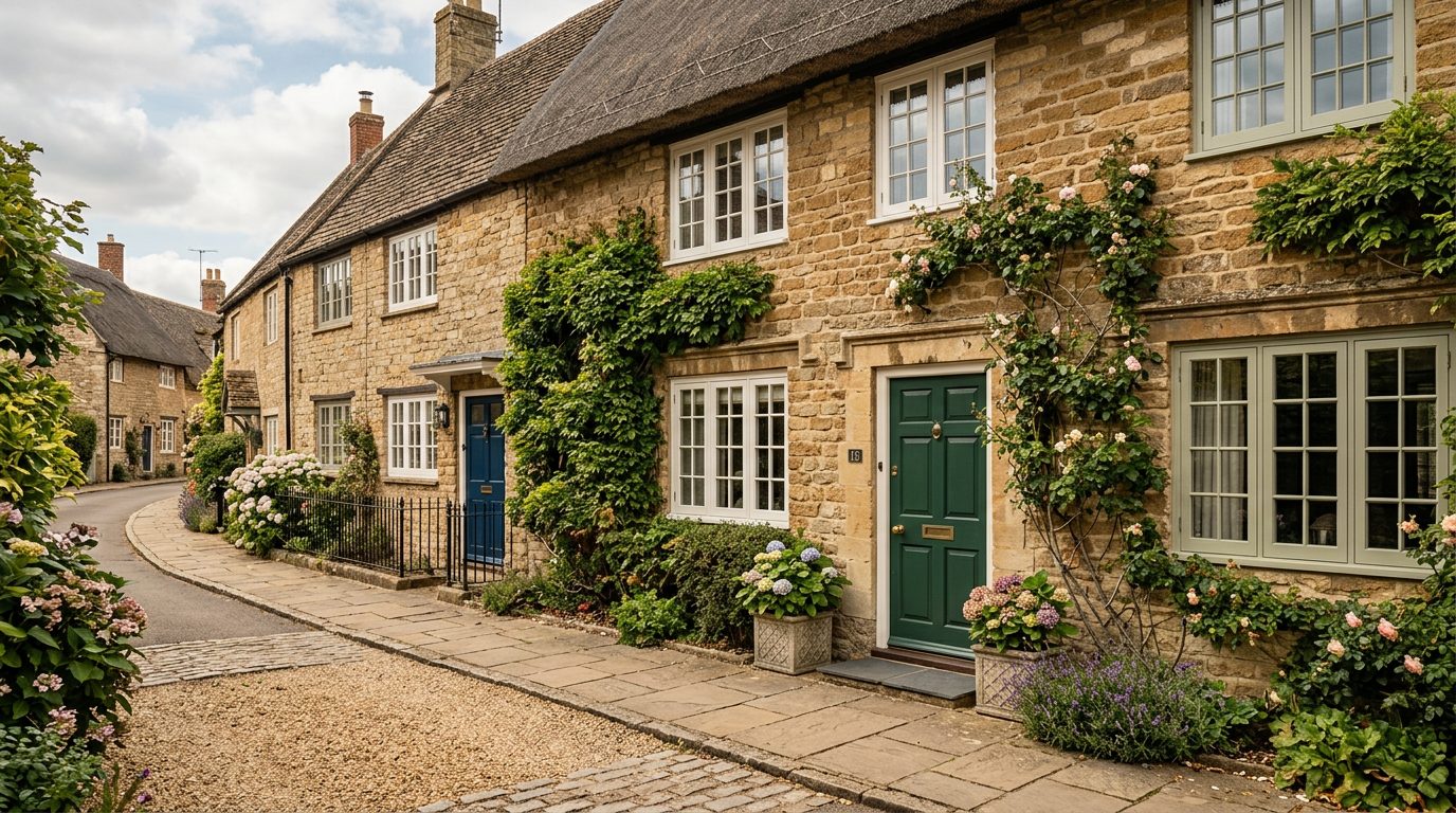 Residential Thrapston street in Northamptonshire showing local vernacular windows and doors — the character of homes South East Windows & Doors installs across NN14