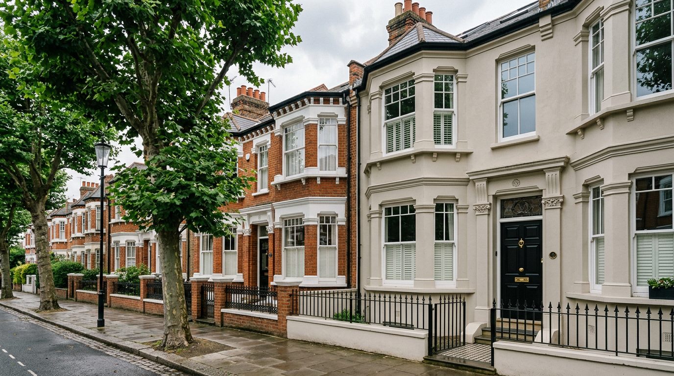 Residential Fulham street in London showing local vernacular windows and doors — the character of homes South East Windows & Doors installs across SW6