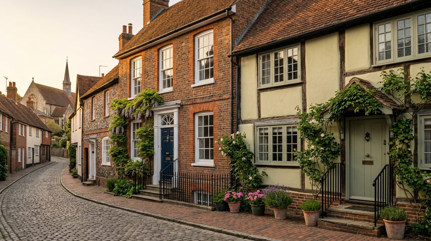 Residential Hertford street in Hertfordshire showing local vernacular windows and doors — the character of homes South East Windows & Doors installs across SG13, SG14