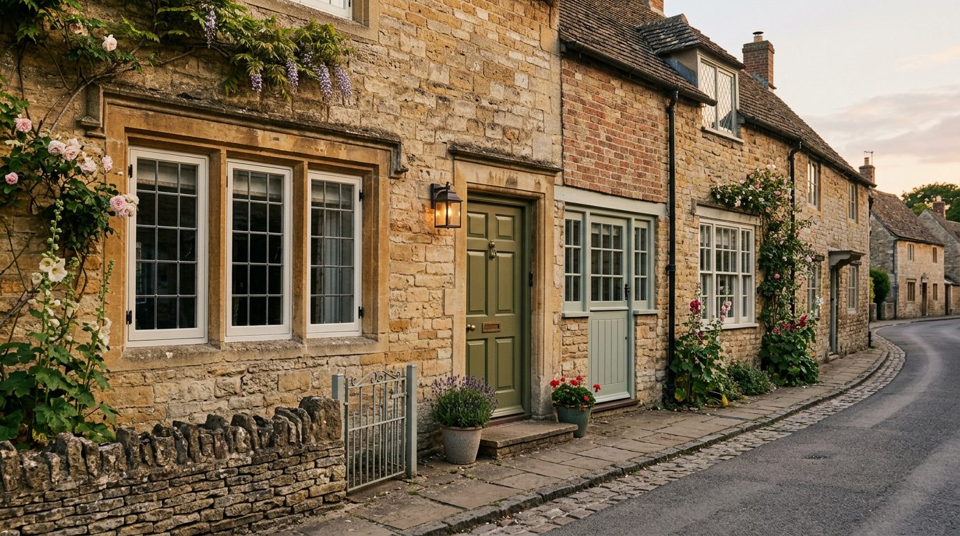 Residential Watlington street in Oxfordshire showing local vernacular windows and doors — the character of homes South East Windows & Doors installs across OX49