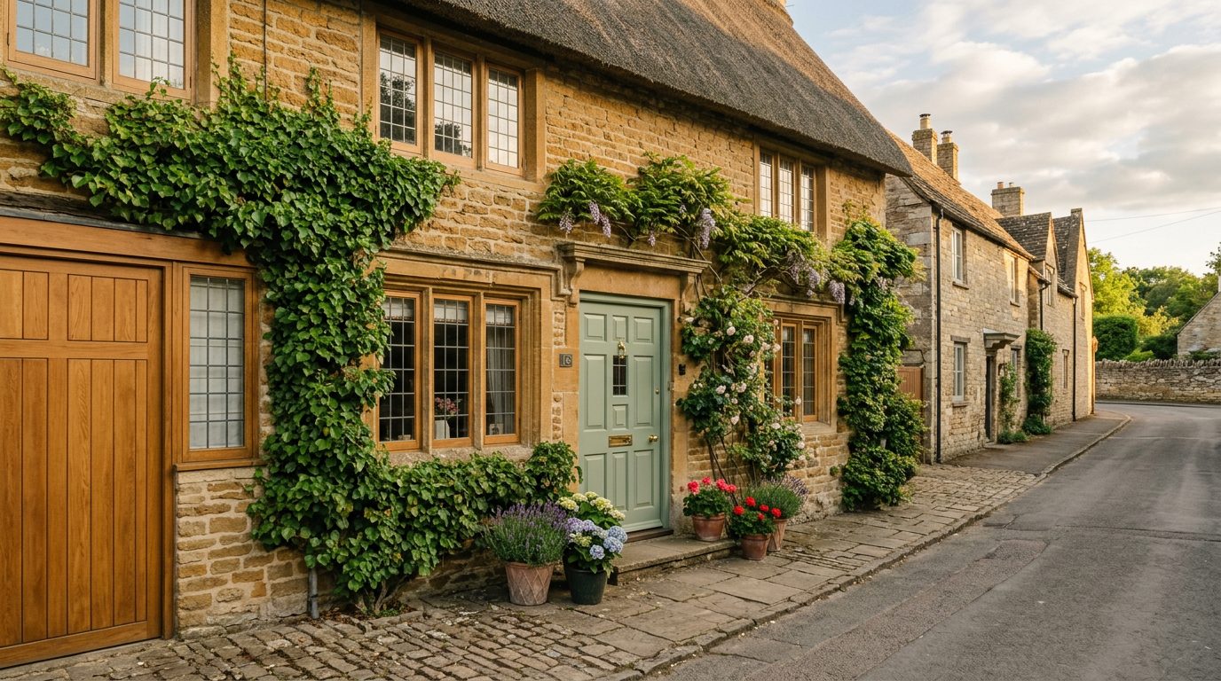 Residential Desborough street in Northamptonshire showing local vernacular windows and doors — the character of homes South East Windows & Doors installs across NN14