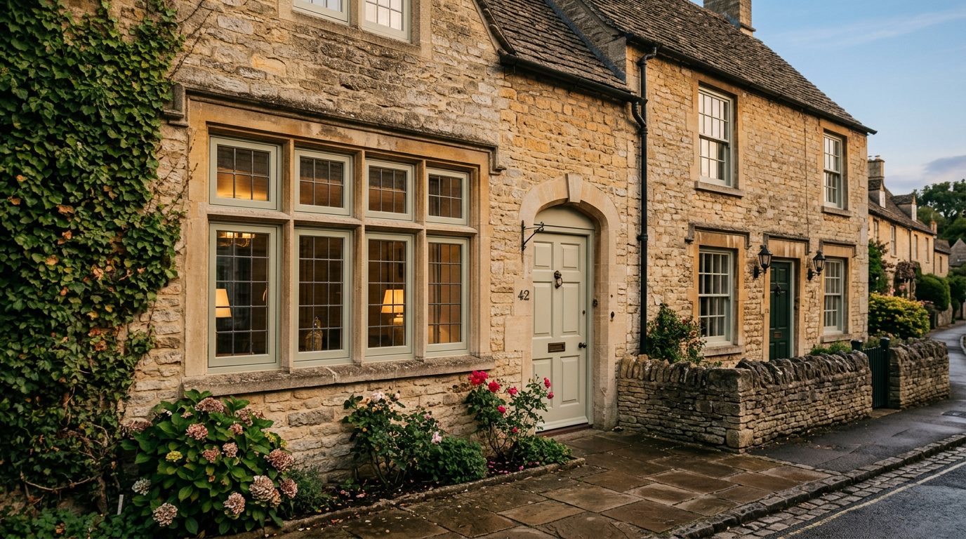 Residential Witney street in Oxfordshire showing local vernacular windows and doors — the character of homes South East Windows & Doors installs across OX28 – OX29