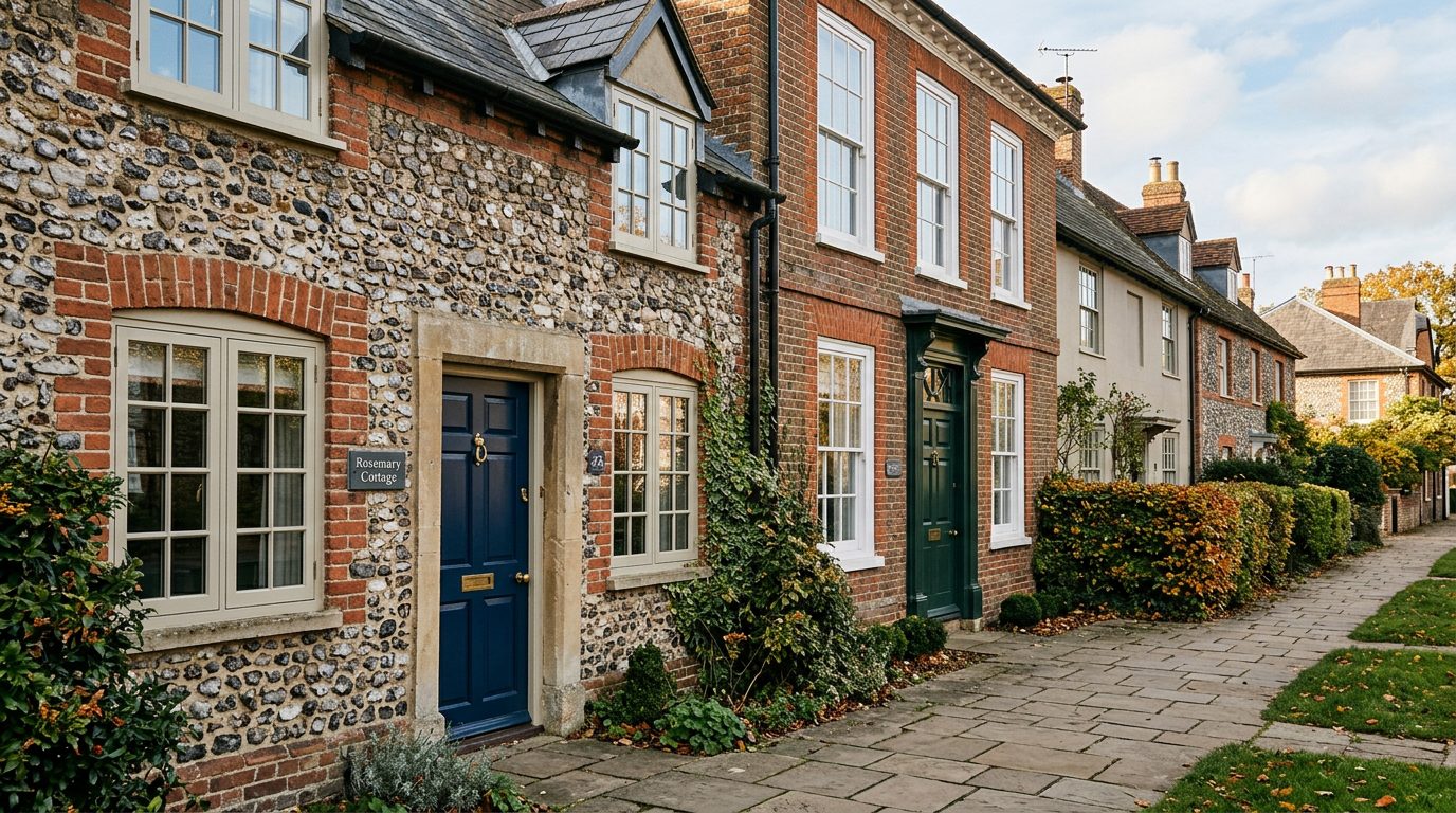 Residential Newport Pagnell street in Buckinghamshire showing local vernacular windows and doors — the character of homes South East Windows & Doors installs across MK16