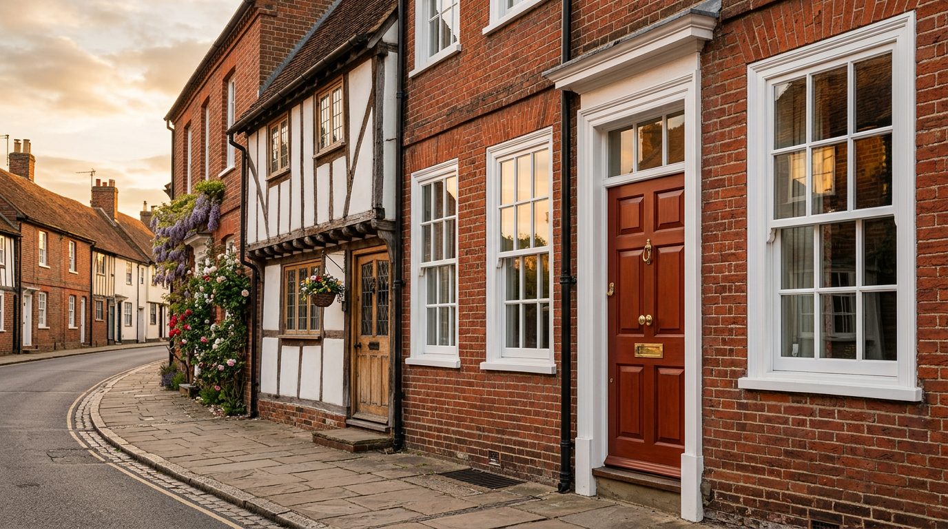 Residential Sawbridgeworth street in Hertfordshire showing local vernacular windows and doors — the character of homes South East Windows & Doors installs across CM21