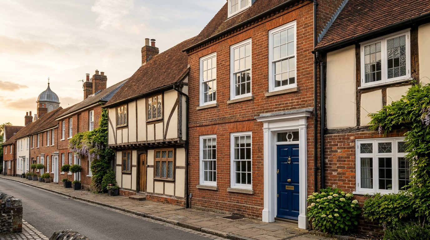 Residential Hatfield street in Hertfordshire showing local vernacular windows and doors — the character of homes South East Windows & Doors installs across AL9, AL10