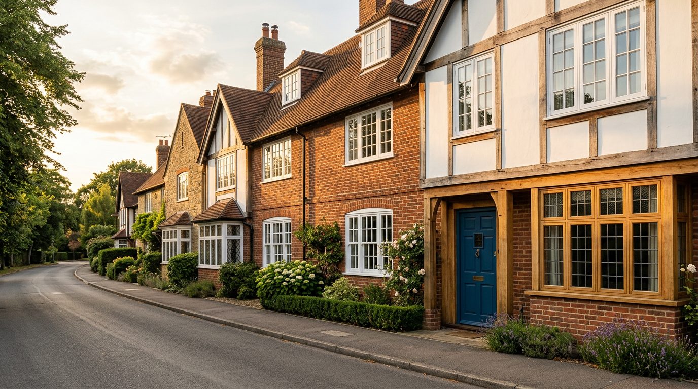Residential Letchworth street in Hertfordshire showing local vernacular windows and doors — the character of homes South East Windows & Doors installs across SG6