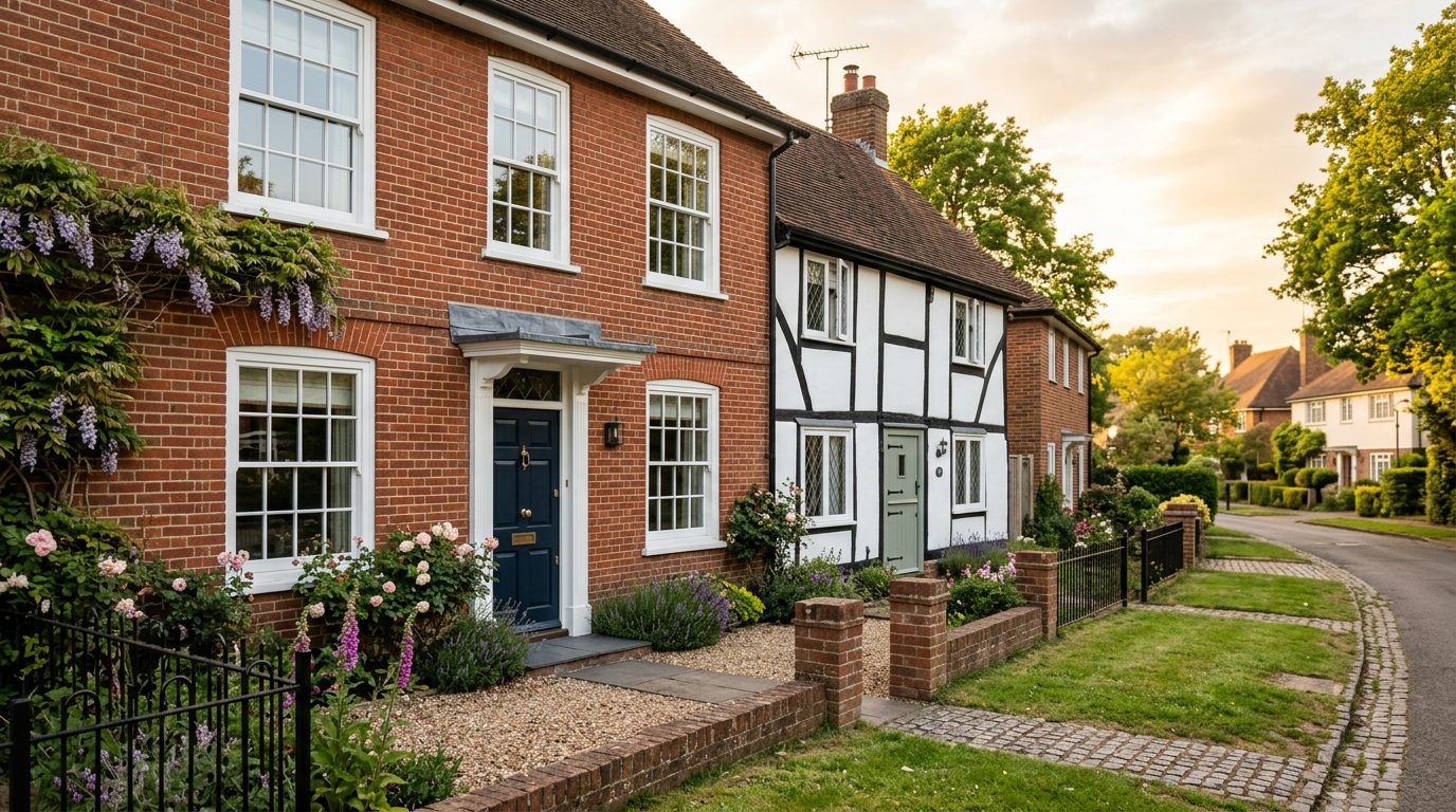 Residential Welwyn Garden City street in Hertfordshire showing local vernacular windows and doors — the character of homes South East Windows & Doors installs across AL7, AL8