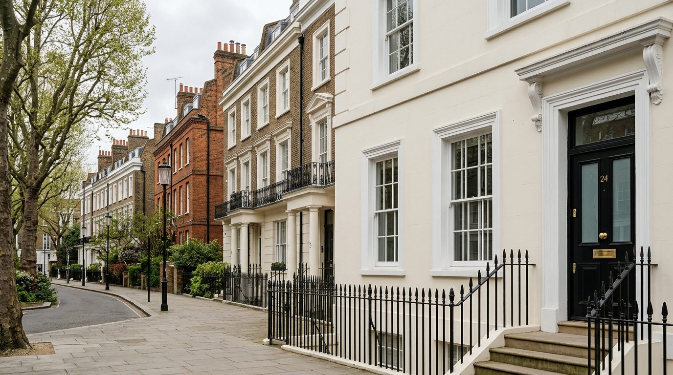Residential Chelsea street in London showing local vernacular windows and doors — the character of homes South East Windows & Doors installs across SW3, SW10