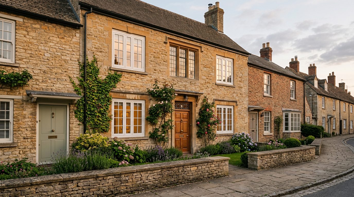 Residential Thame street in Oxfordshire showing local vernacular windows and doors — the character of homes South East Windows & Doors installs across OX9