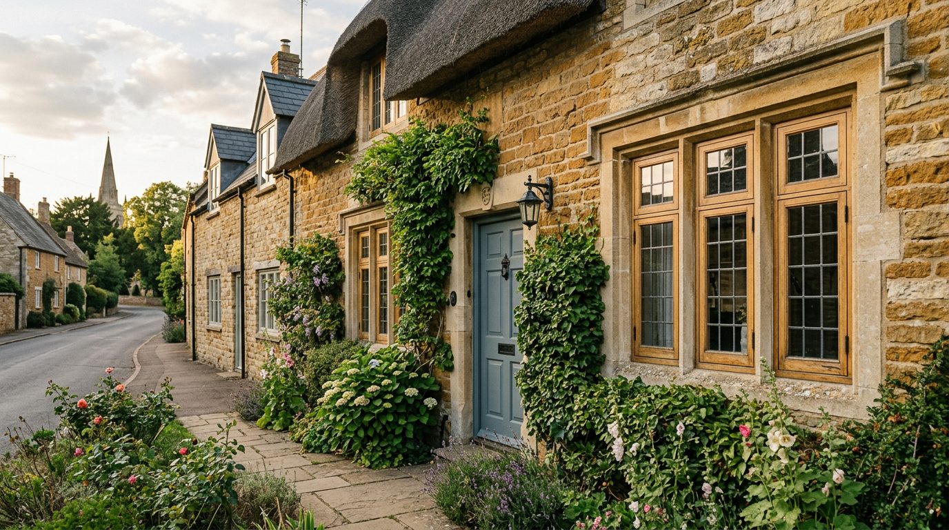 Residential Finedon street in Northamptonshire showing local vernacular windows and doors — the character of homes South East Windows & Doors installs across NN9