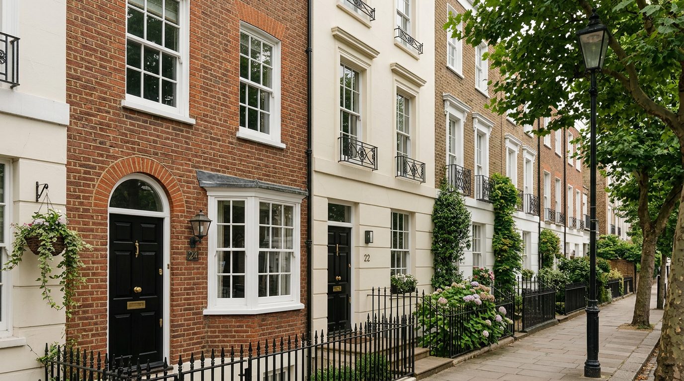 Residential Islington street in London showing local vernacular windows and doors — the character of homes South East Windows & Doors installs across N1, N5, N7