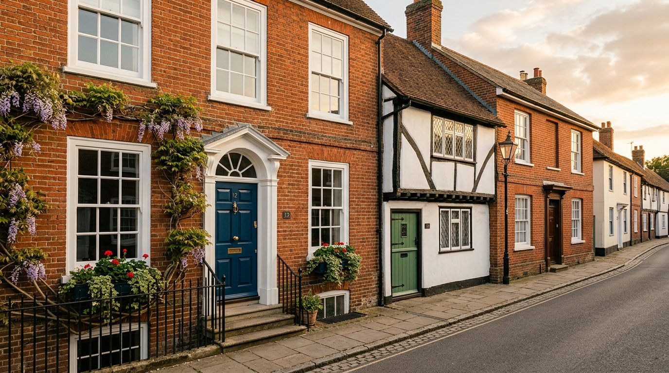 Residential Hitchin street in Hertfordshire showing local vernacular windows and doors — the character of homes South East Windows & Doors installs across SG4, SG5