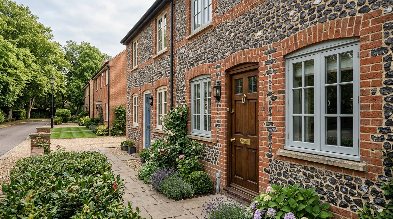 Residential Milton Keynes street in Buckinghamshire showing local vernacular windows and doors — the character of homes South East Windows & Doors installs across MK1 – MK19