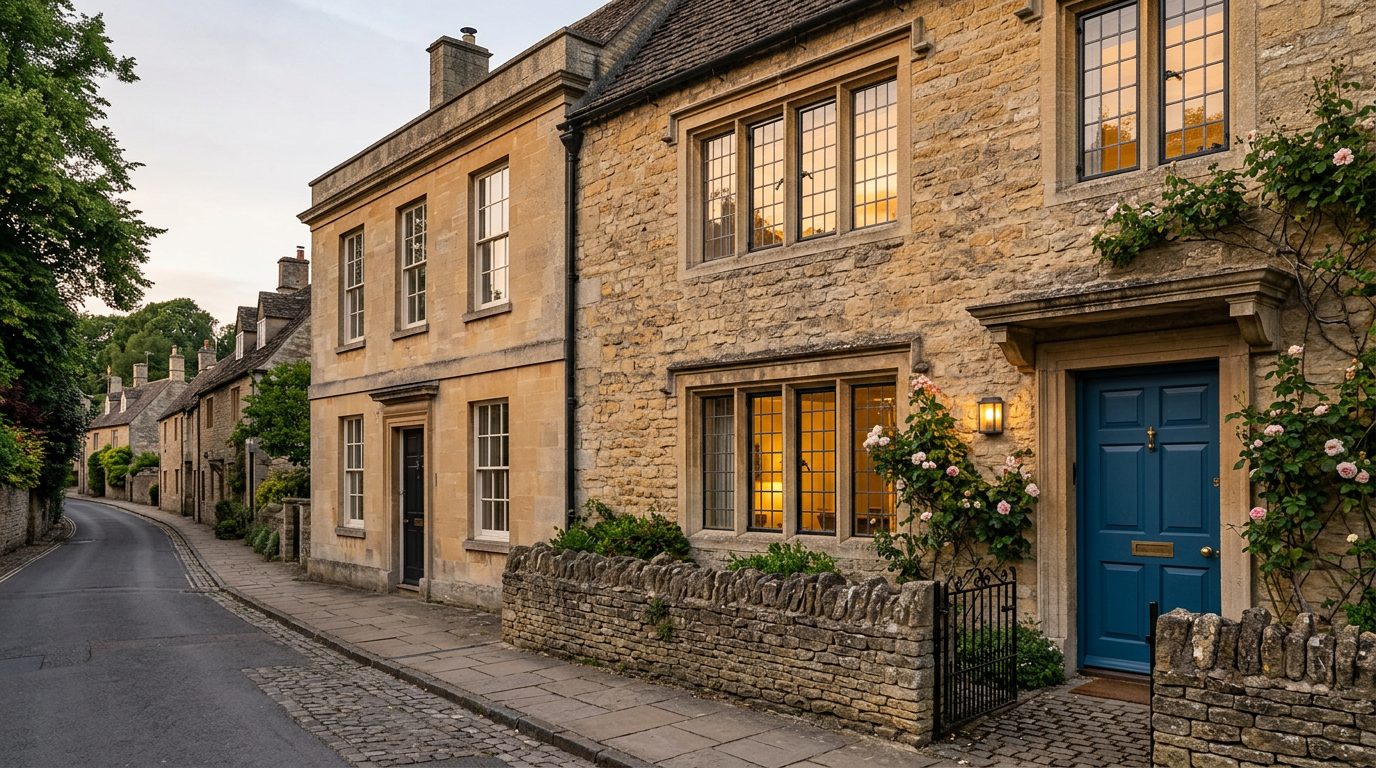 Residential Charlbury street in Oxfordshire showing local vernacular windows and doors — the character of homes South East Windows & Doors installs across OX7