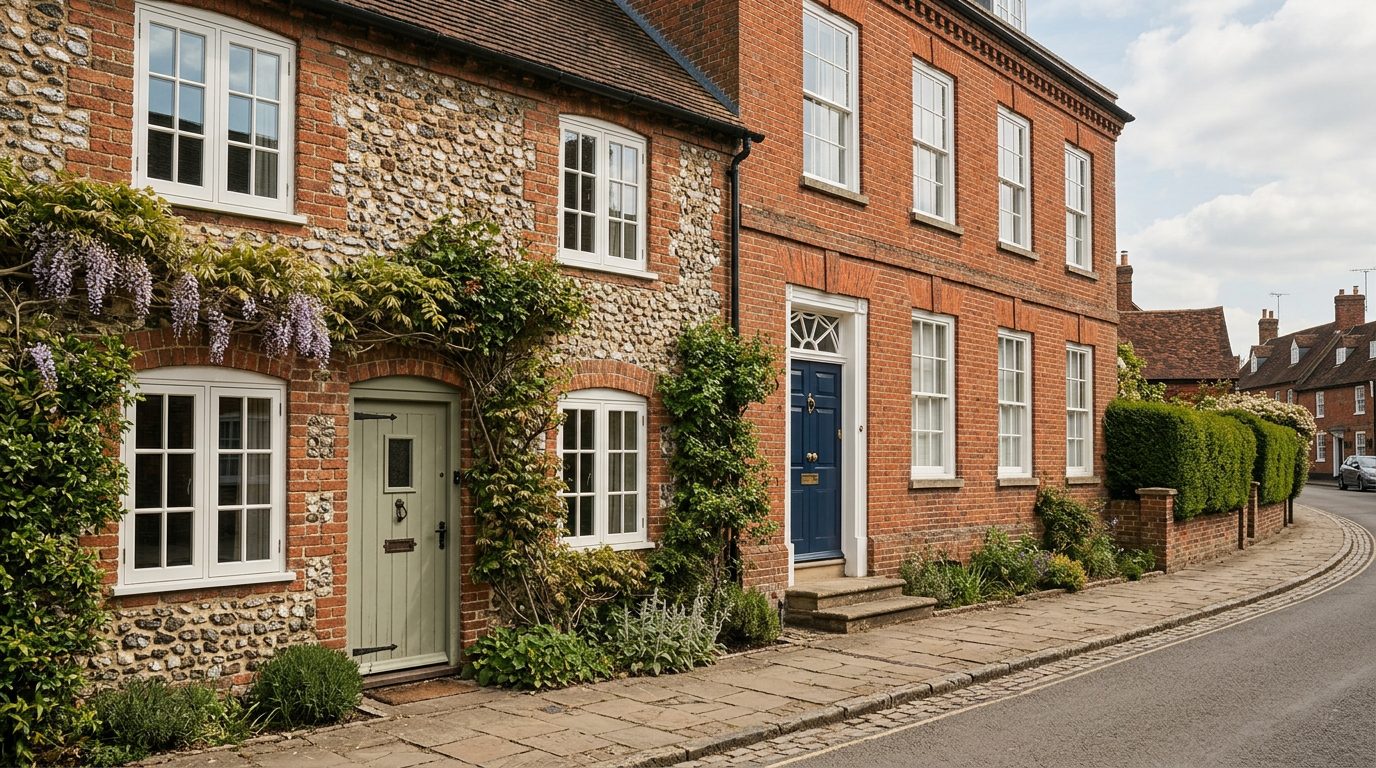 Residential Stony Stratford street in Buckinghamshire showing local vernacular windows and doors — the character of homes South East Windows & Doors installs across MK11