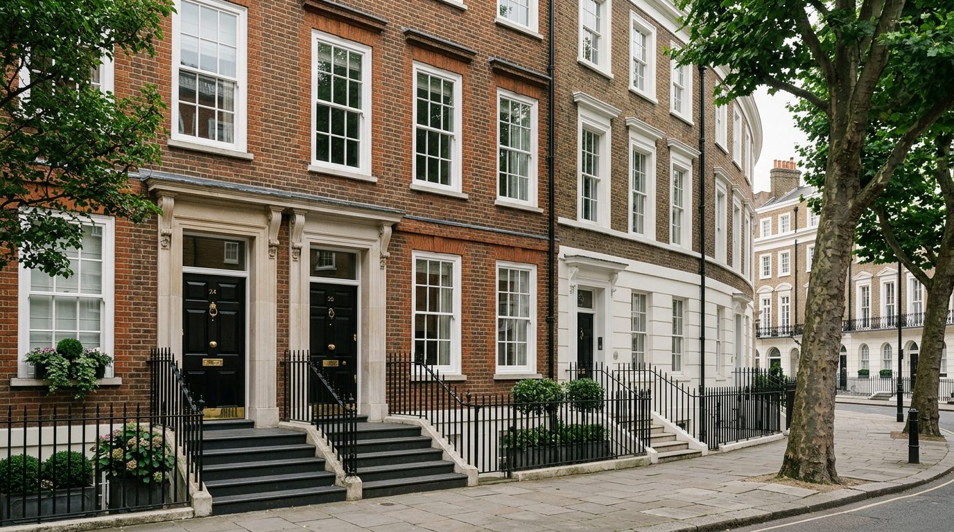 Residential Marylebone street in London showing local vernacular windows and doors — the character of homes South East Windows & Doors installs across NW1, W1