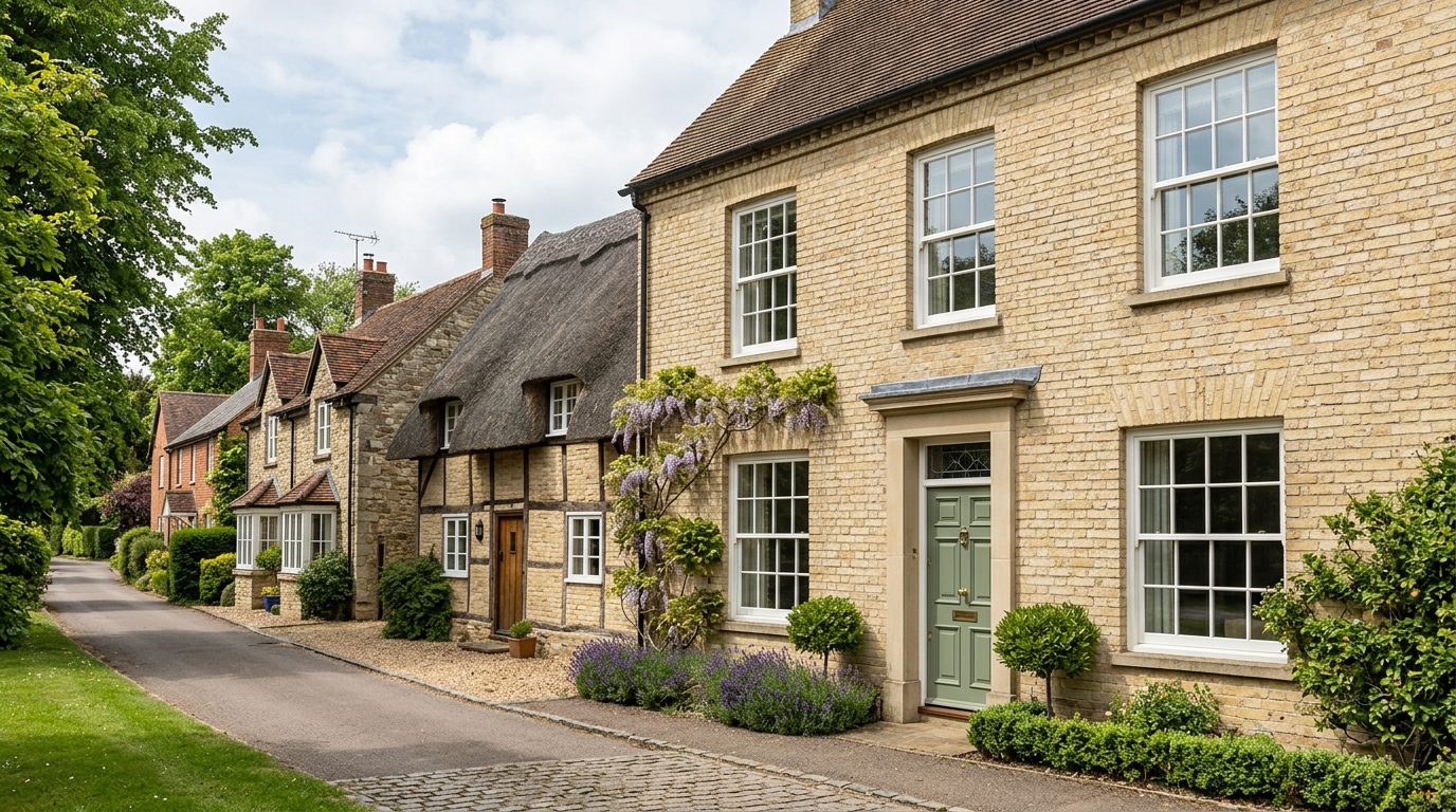 Residential Flitwick street in Bedfordshire showing local vernacular windows and doors — the character of homes South East Windows & Doors installs across MK45