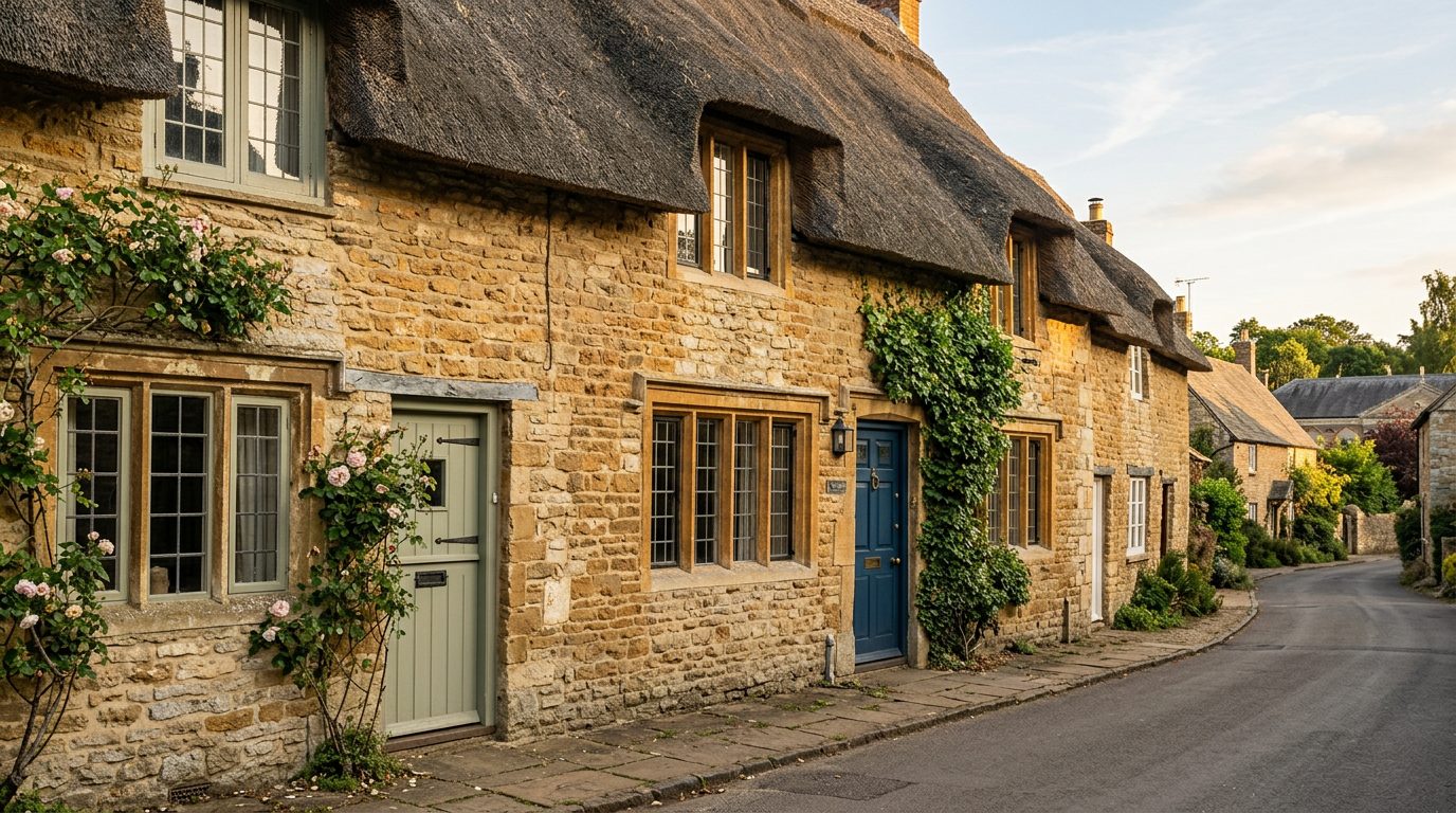 Residential Weedon Bec street in Northamptonshire showing local vernacular windows and doors — the character of homes South East Windows & Doors installs across NN7