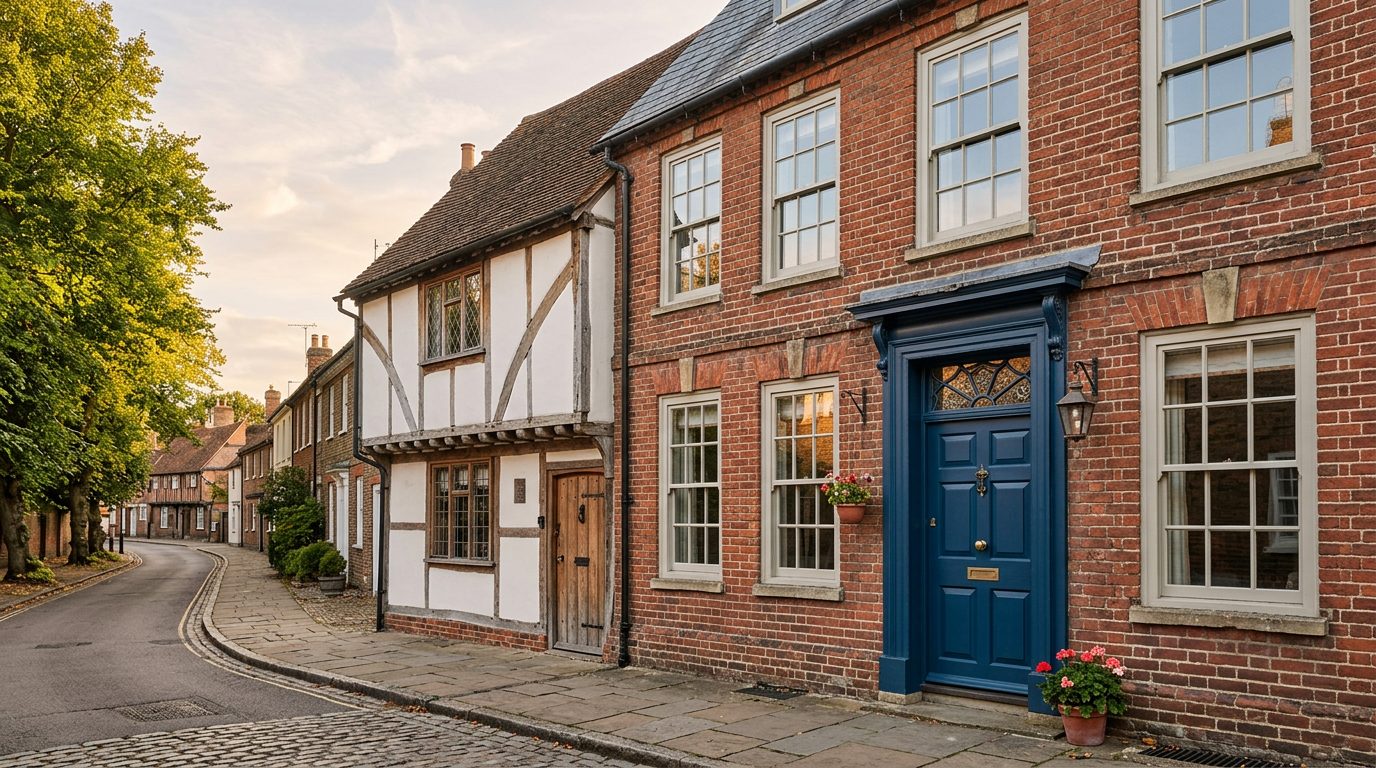 Residential Baldock street in Hertfordshire showing local vernacular windows and doors — the character of homes South East Windows & Doors installs across SG7