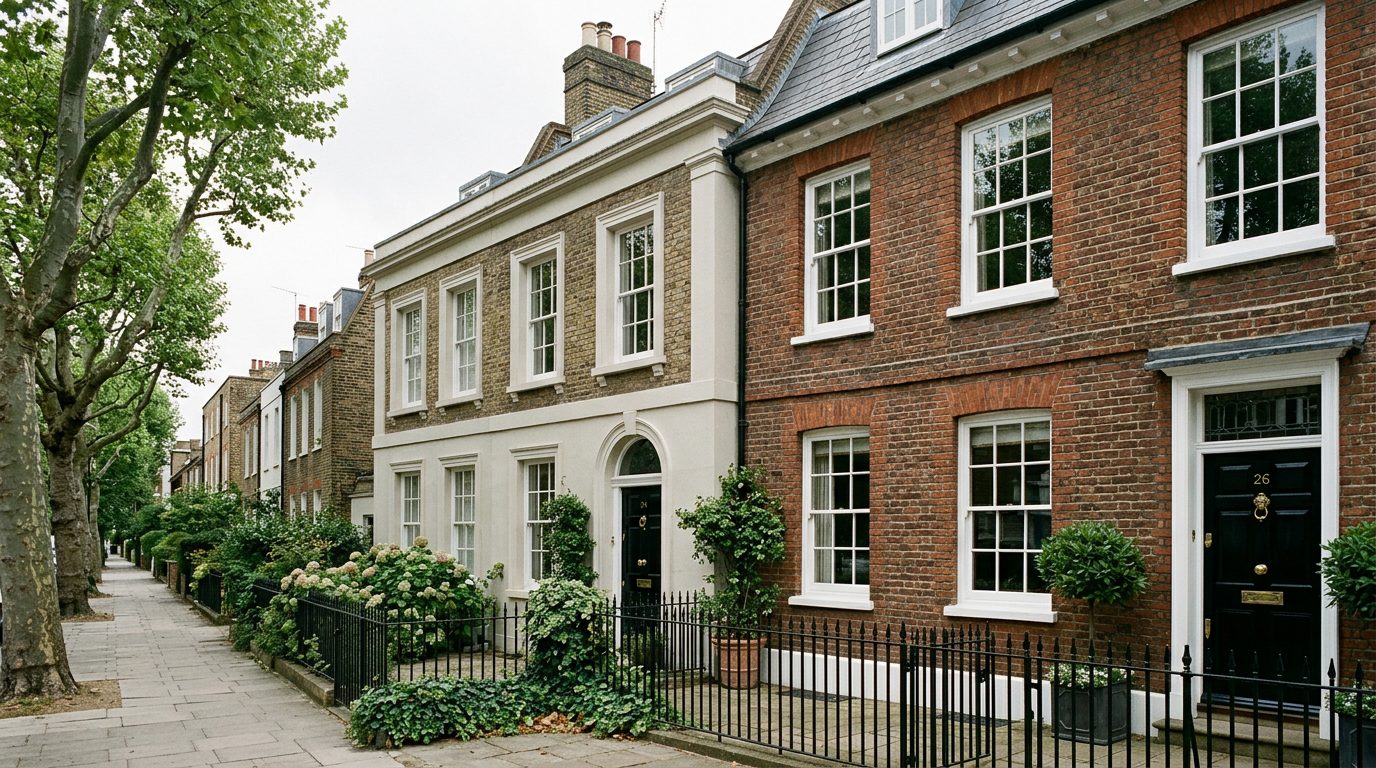 Residential Richmond street in London showing local vernacular windows and doors — the character of homes South East Windows & Doors installs across TW9, TW10
