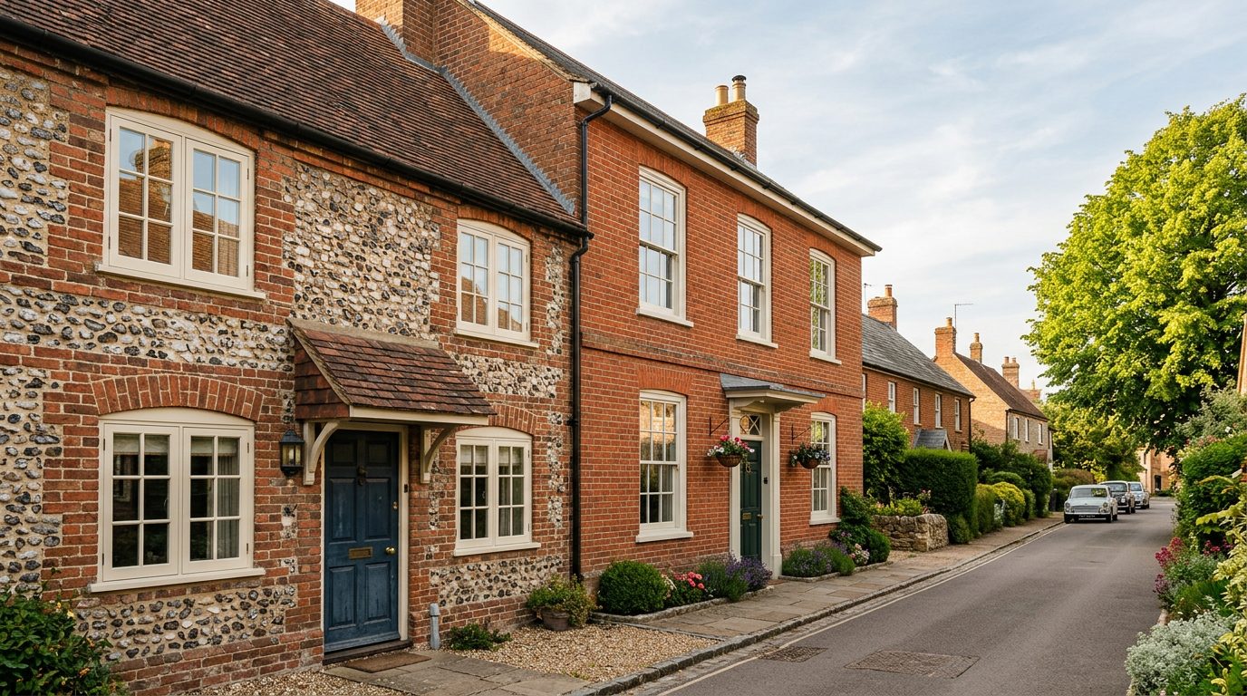 Residential Olney street in Buckinghamshire showing local vernacular windows and doors — the character of homes South East Windows & Doors installs across MK46