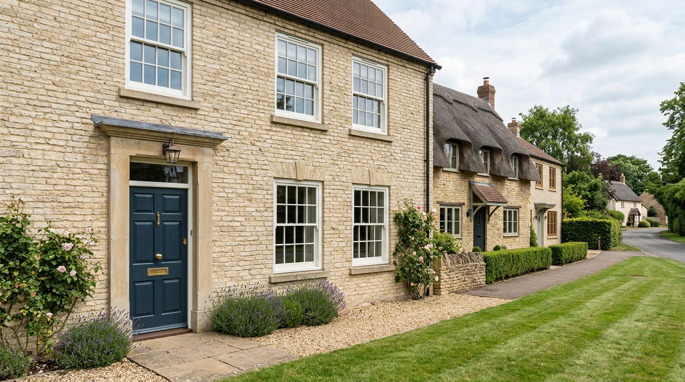 Residential Silsoe street in Bedfordshire showing local vernacular windows and doors — the character of homes South East Windows & Doors installs across MK45