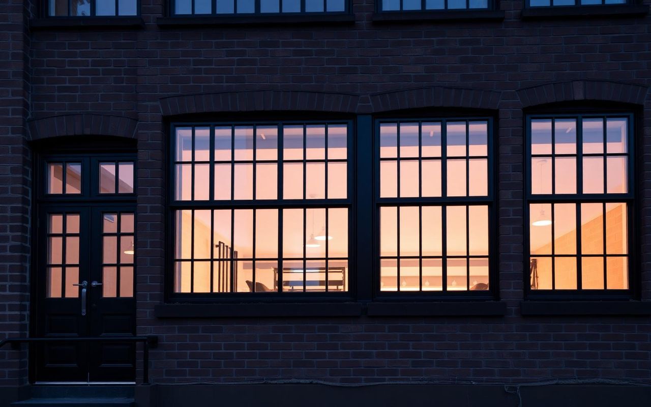 Heritage steel-look aluminium windows and doors on a warehouse-style conversion